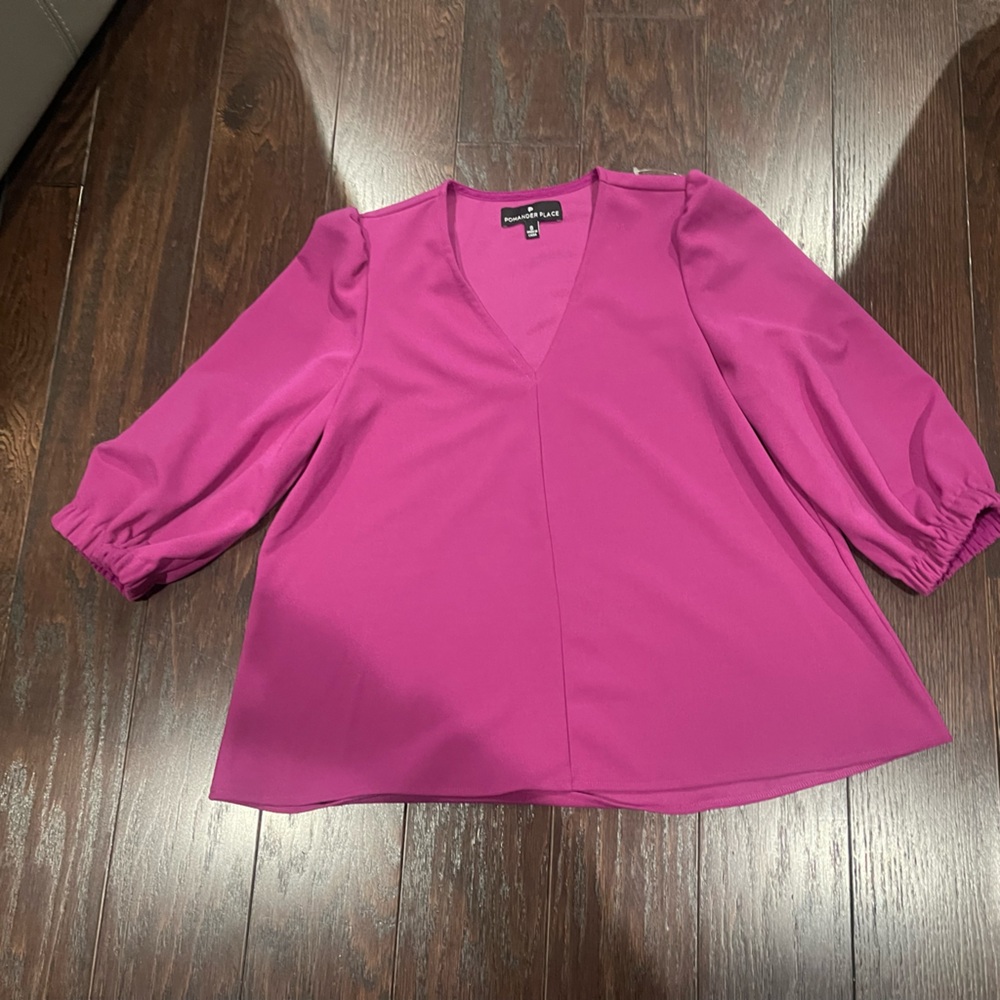 Tuckernuck Pomander Place Purple Ballon Sleeve Flow V Neck Blouse Size Small